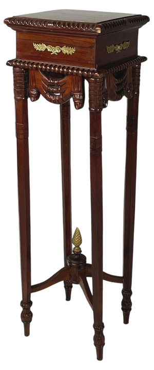 Italian Liberty Style Square Wooden High Column with Brass Details, 1940s