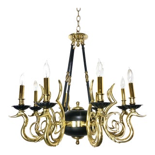 Brass Swans | Black 8 Arm Chandelier For Sale