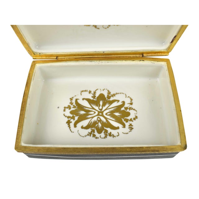 Black Mid 20th Century Hand Painted Gold and Black Limoges France Hinged Porcelain Box Signed For Sale - Image 8 of 10