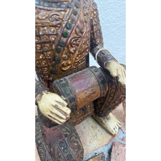 Mid 20th Century Hand-Carved Chinese Wooden Figural Sculpture of Seated Musician With Drum For Sale - Image 10 of 12