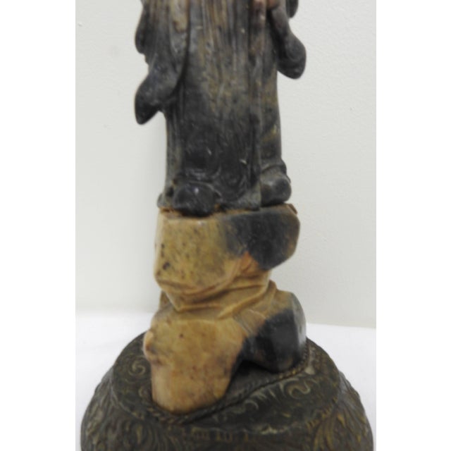 Early 20th Century Asian Soapstone Figure Holding Staff For Sale - Image 4 of 8