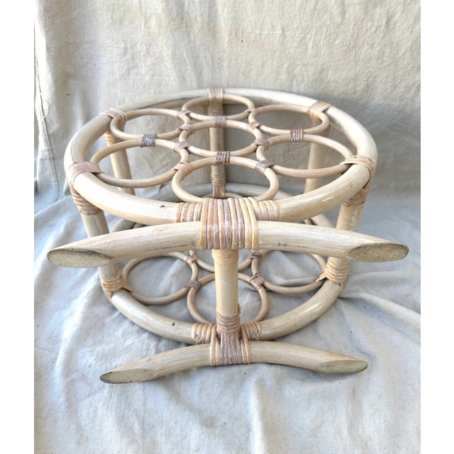 Mid-Century Modern Vintage Bamboo/Rattan Round Wine Holder For Sale - Image 3 of 7
