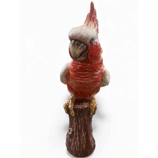 2020s Italian Ceramic Cockatoo / Galah Parrot Sculpture on Stump For Sale - Image 5 of 7