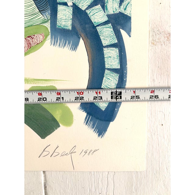 Barbara Beck 1988 Abstract Watercolor Painting on Paper Titled Bridging Blue - Signed/Dated/Unframed For Sale - Image 10 of 10