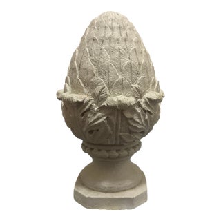 Vintage Artichoke Statue – Distressed Gray Architectural Decor For Sale