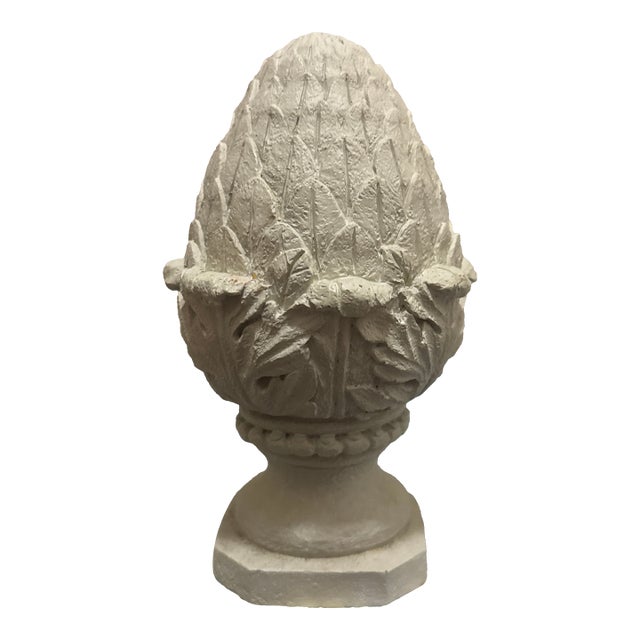 Vintage Artichoke Statue – Distressed Gray Architectural Decor For Sale