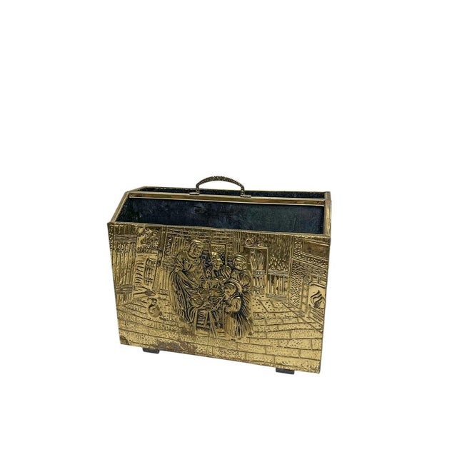 Baroque Ornate Embossed Brass Magazine Holder, 1950s For Sale - Image 3 of 10