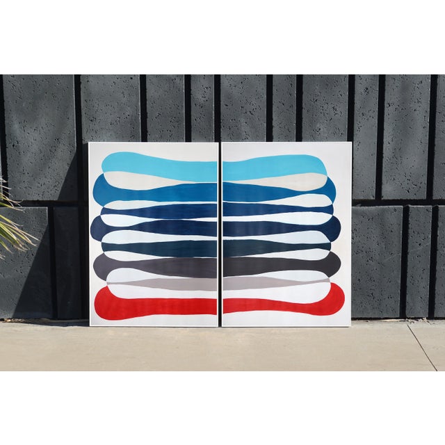 This minimalist diptych by Ryan Rivadeneyra explores rhythm, balance, and repetition through softly undulating horizontal...
