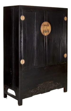 Chinese Lacquered Armoire With Dragon Motif and Brass Hardware