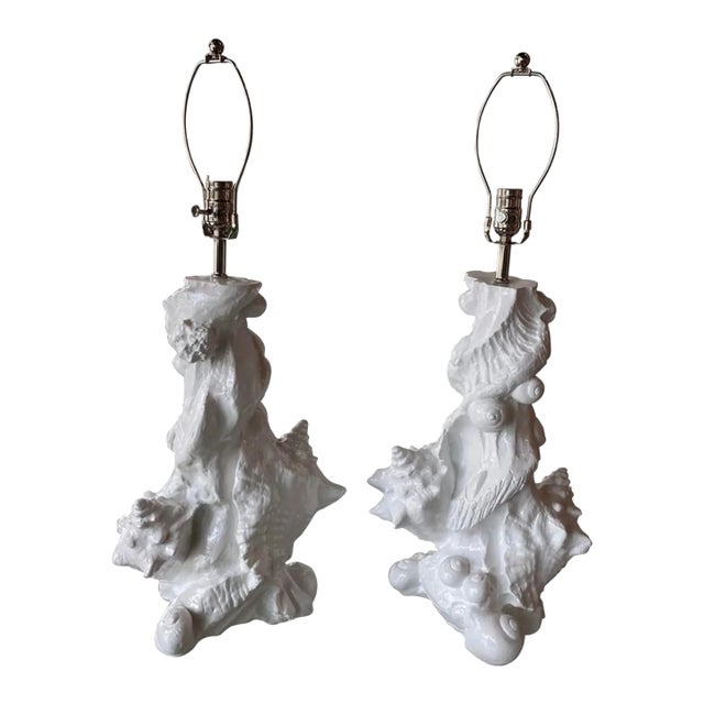 Vintage Pair of Plaster Seashell Shell Table Lamps by Sirmos Newly Restored For Sale