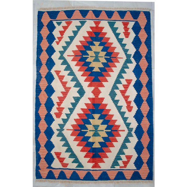 Cream 1980s Vintage Hand Woven Turkish Rug Flat Weave Wool Area Kilim Oushak Rug For Sale - Image 8 of 12