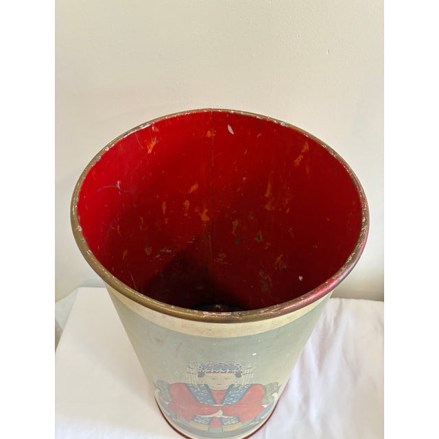 Mid-Century Modern Vintage Chinoiserie Style Asian Paper Wrapped Umbrella Stand With Portrait Motif For Sale - Image 3 of 10