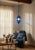 1980s Wrought Iron and Blue Murano Glass Lantern Pendant Light Striking Italian lantern pendant light from the 1980s...