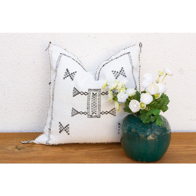 White & Charcoal Cactus Silk Moroccan Pillow For Sale - Image 10 of 10