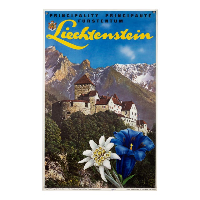 Liechtenstein Travel Poster by Baron V. Falz, 1960s For Sale