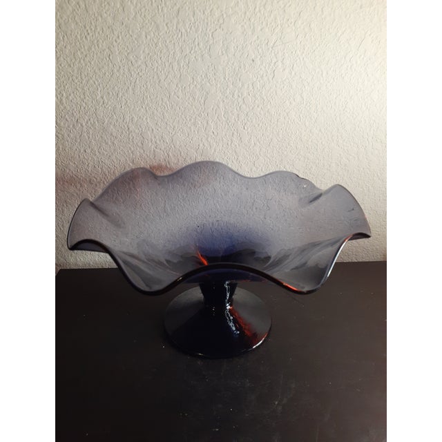 1970s Bischoff Amethyst Glass Pedestal Ruffled Compote For Sale In Dallas - Image 6 of 6