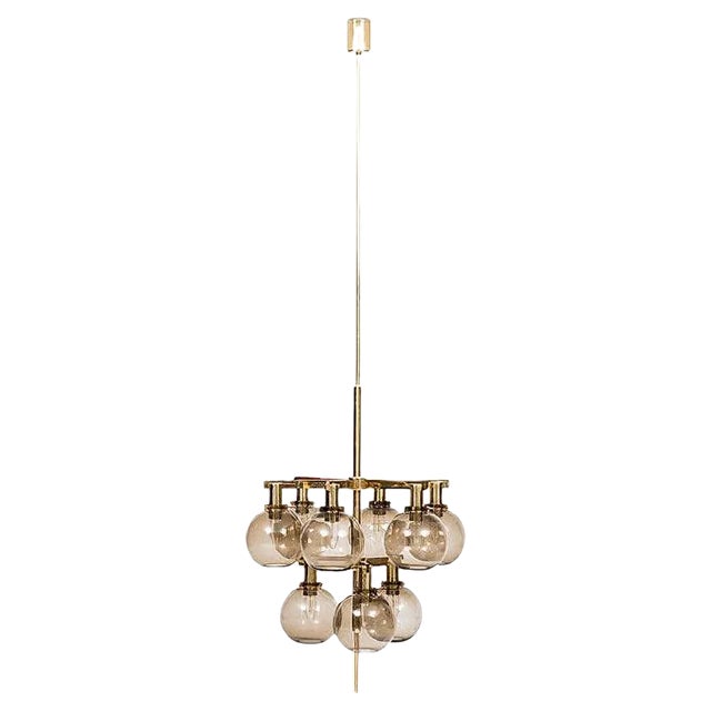 Brass & Smoked Glass Ceiling Lamp by Hans-Agne Jakobsson, 1950s For Sale