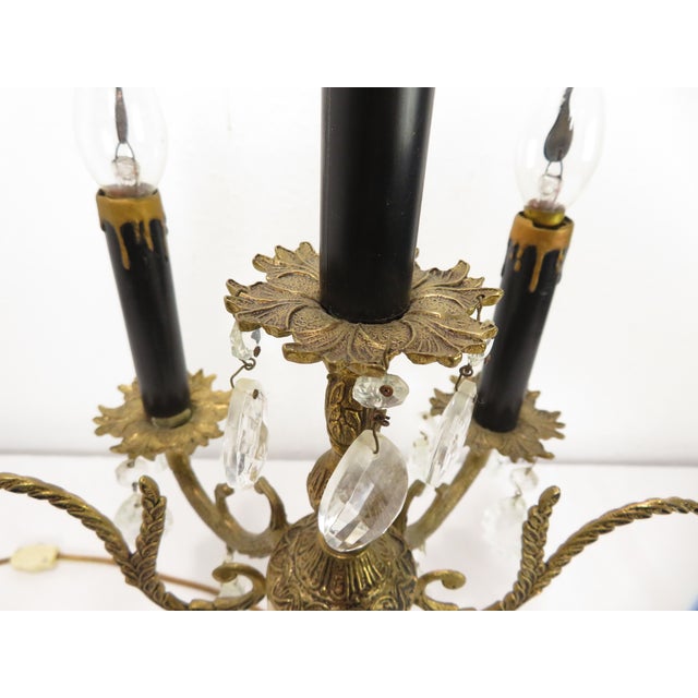 Hollywood Regency Spanish Brass 5 Arm Candelabra Table Lamp on Italian Marble For Sale - Image 4 of 17