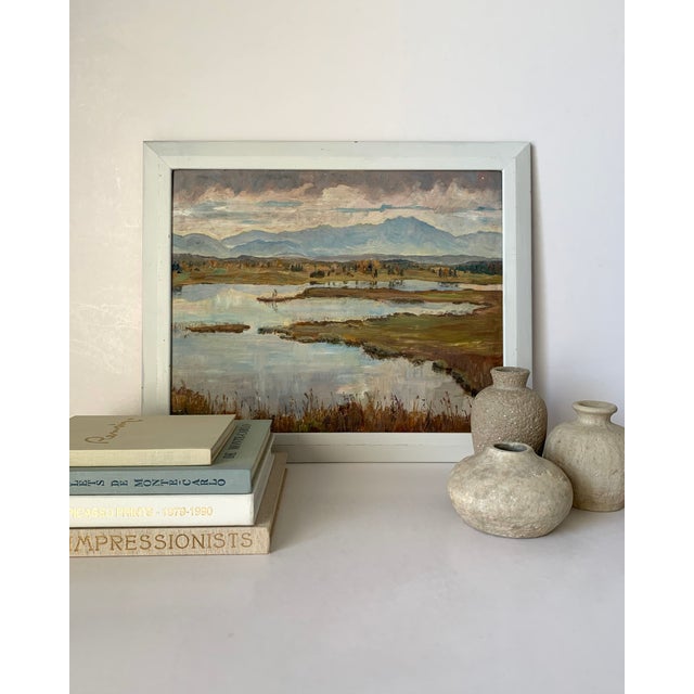 Impressionist 1948 Framed Oil on Cardboard German Landscape Scene For Sale - Image 3 of 11