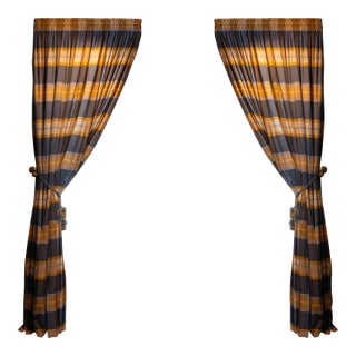 Custom High Quality Blue & Gold Window Drapes For Sale