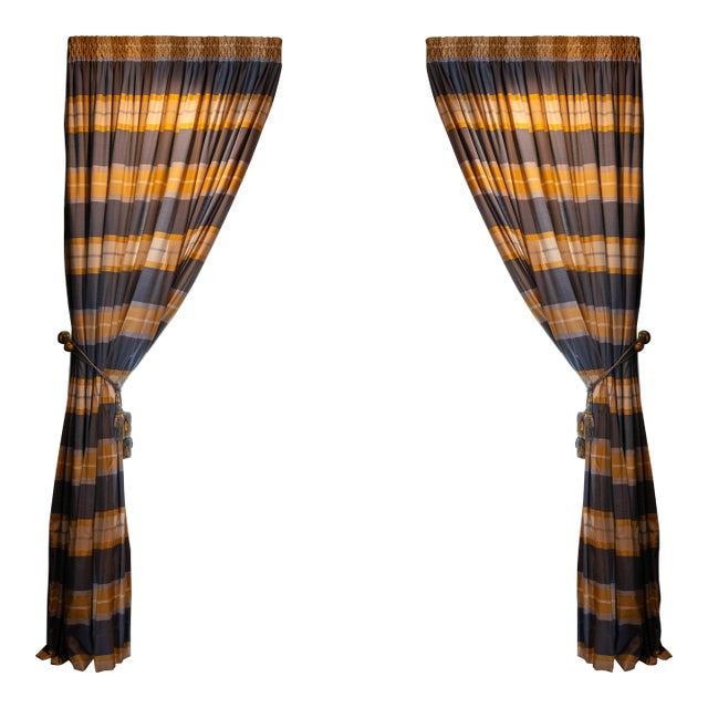 Custom High Quality Blue & Gold Window Drapes For Sale
