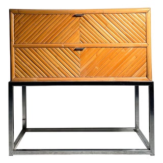 Vintage Bamboo Rattan Chest Drawers End Tables / Night Stands Milo Baughman For Sale