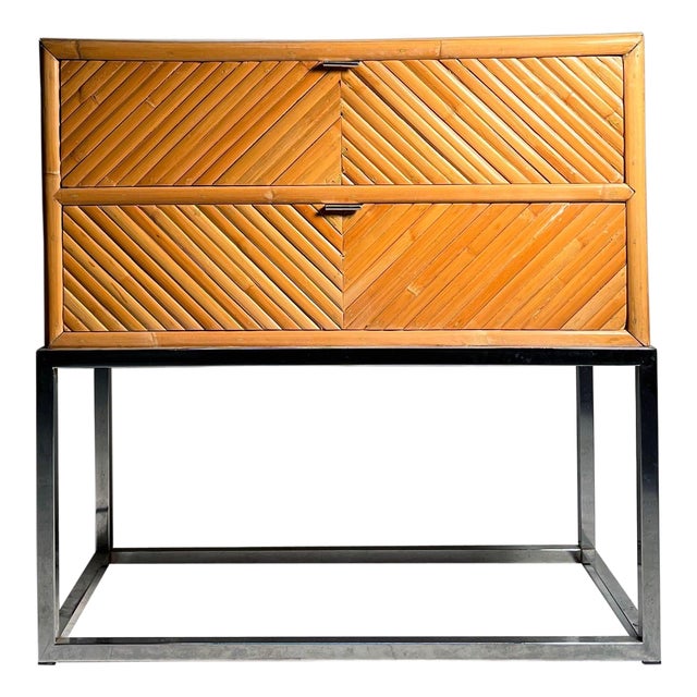 Vintage Bamboo Rattan Chest Drawers End Tables / Night Stands Milo Baughman For Sale