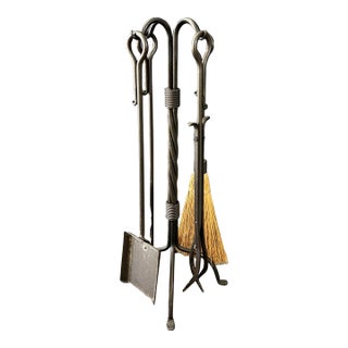 Heavy Cast Iron Fireplace Tool Set For Sale