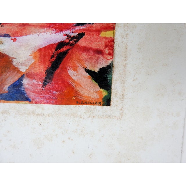 Small mid 20th century gouache on paper abstract painting by Lewis J. Miller (1912-2007) New York/Florida. Signed and...