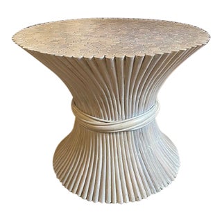 1980s McGuire Style Sheaf of Wheat Rattan Side Table For Sale