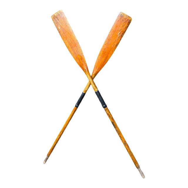 Vintage Two-Piece Wooden Canoe Oars – Pair of Antique Sectional Boat Paddles – Rustic Lake House & Coastal Wall Decor For Sale