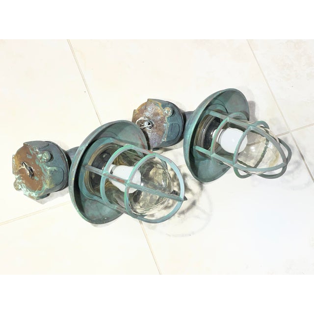 Vintage Maritime Solid Copper & Brass Sconces Size 14” High X 9” Wide X 10” Deep For Sale - Image 13 of 17
