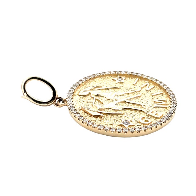 Modern 14k Yellow Gold Gemini Zodiac Diamond Charm/Pendant For Sale - Image 3 of 4