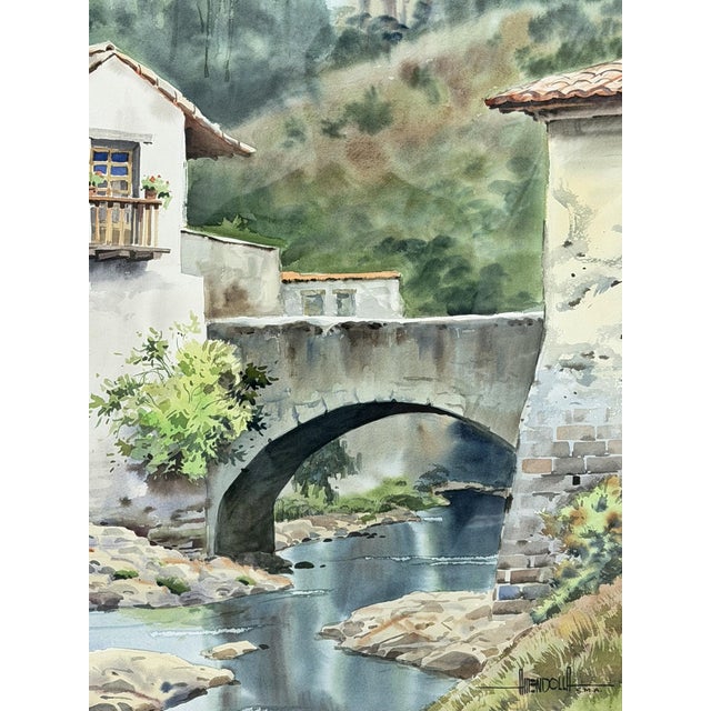 Luis Amendolla (Mexican 1939-2000) Watercolor Village Landscape, Signed For Sale - Image 12 of 18