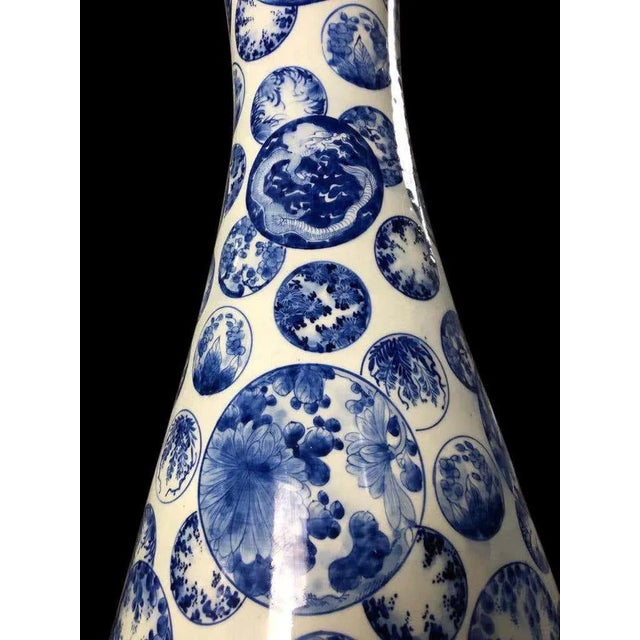 Blue Large Japanese Decorative Blue and White Porcelain Vases, Set of 2 For Sale - Image 8 of 14