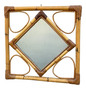 Vintage French Rattan Mirror, 1970s