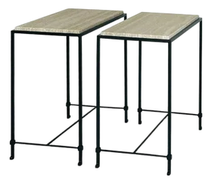Pair of Narrow 'Diagramme' Travertine End Tables by Design Frères
