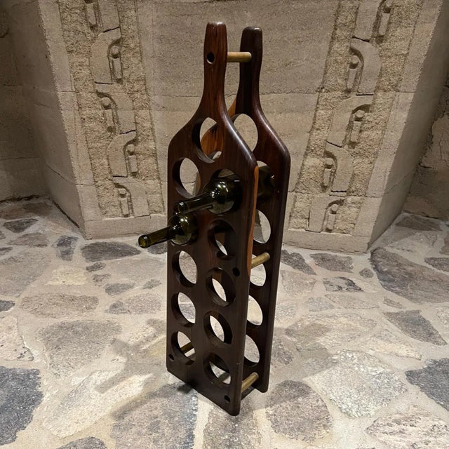 For your consideration, 11 Bottle Wine Rack in the shape of a wine bottle. Attributed to Don S Shoemaker. Mexico 1960s....