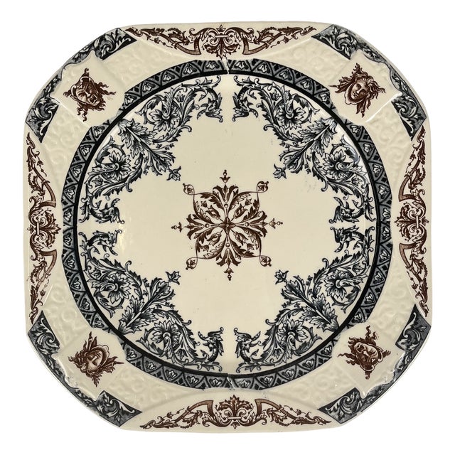 Late 19th Century Square Diane Plate in Polychrome Earthenware from Longchamp For Sale