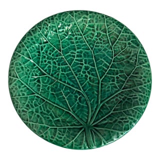 Antique Victorian Wedgwood Majolica Green Cabbage Leaf Plate For Sale