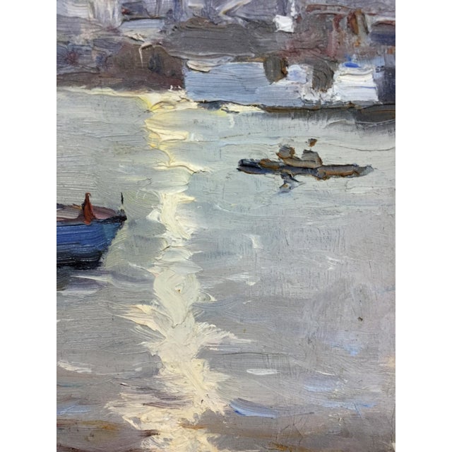 Impressionist 1970s Oil Painting Boat Port Novikovsky Vladimir Ogeevich For Sale - Image 3 of 8