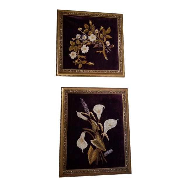 Pair of Victorian Needlework Floral Pictures For Sale
