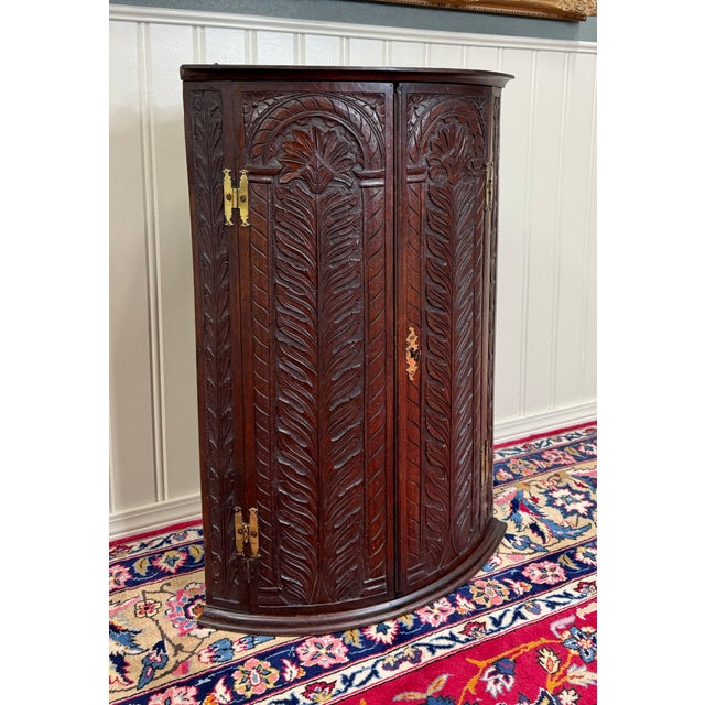 Antique English Corner Cabinet Carved Oak Hanging Wall Cabinet Storage 19c For Sale - Image 14 of 18