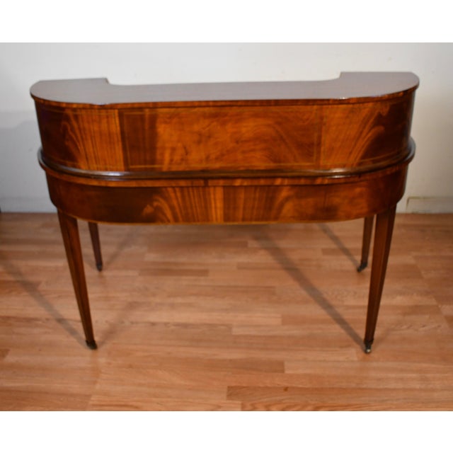 1930s English Regency Mahogany Inlaid & Leather Top Carlton Writing Desk For Sale - Image 9 of 18