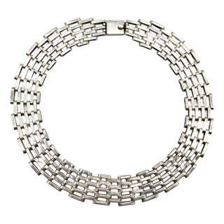 Vintage Sterling Silver Taxco Wide-Link Collar Necklace For Sale