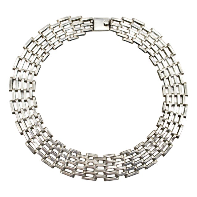Vintage Sterling Silver Taxco Wide-Link Collar Necklace For Sale
