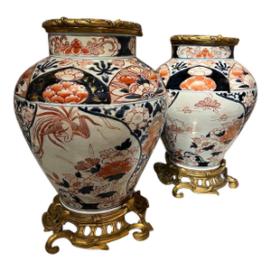 Early 19th Century Pair of Japanese Imari Porcelain Jars Ormolu Mounts