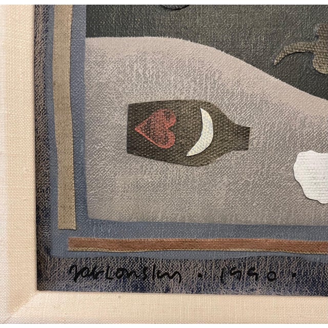 1990s Carol Jablonsky, Folk Art Collage Painting "Letter in a Bottle" Carol Jablonsky Woman Artist For Sale - Image 5 of 10