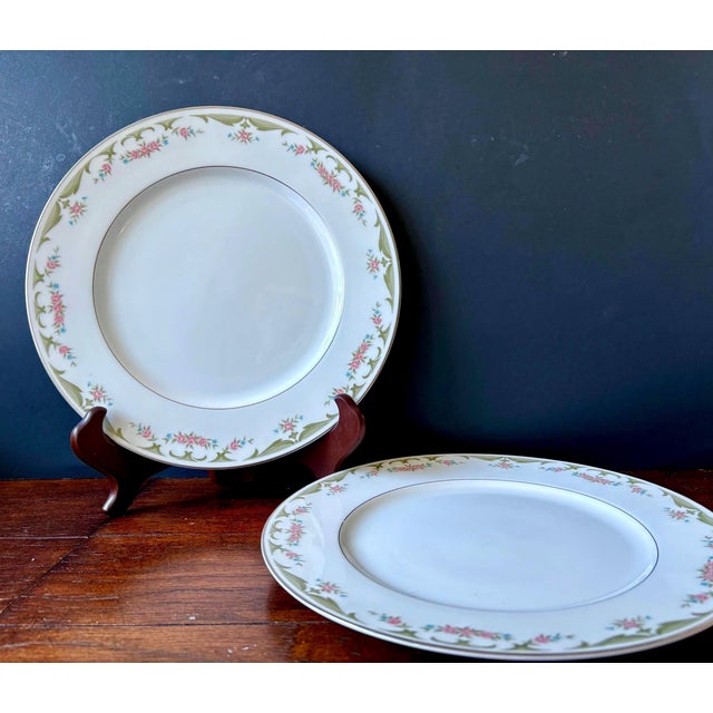 Beautiful vintage Wyndham China dinner plates in the romantic Lizbeth 341 pattern, featuring delicate pink roses, green...