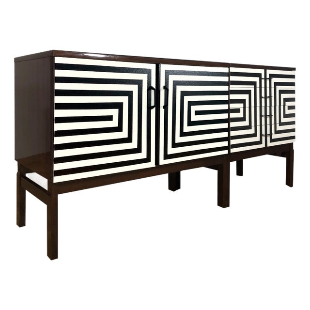 Polish Modular Sideboard with Op Art Motif, 1970, Set of 2 For Sale